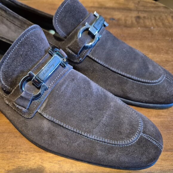 Salvatore Ferragamo Brown Suede Loafers Size 9 D - Picture 1 of 6